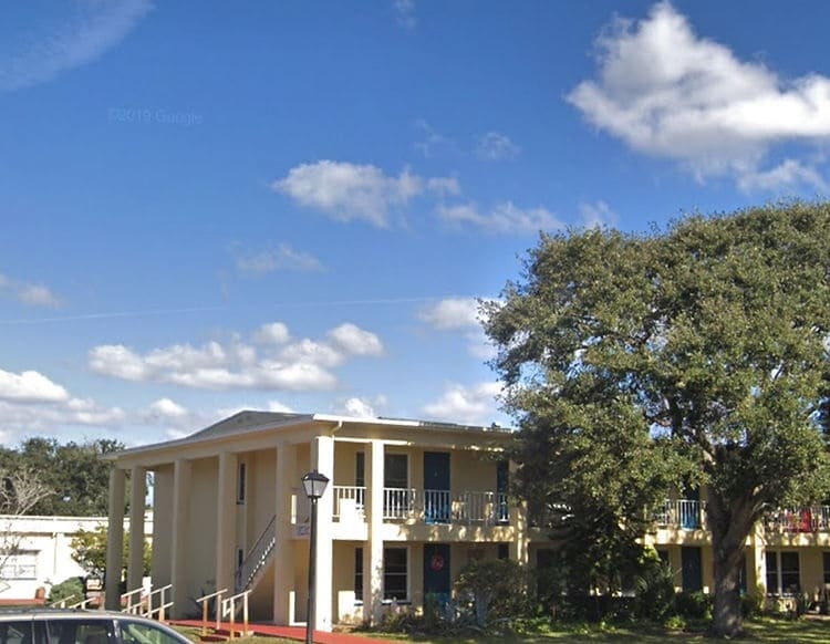 Panorama view typical three stories apartment building complex in suburban