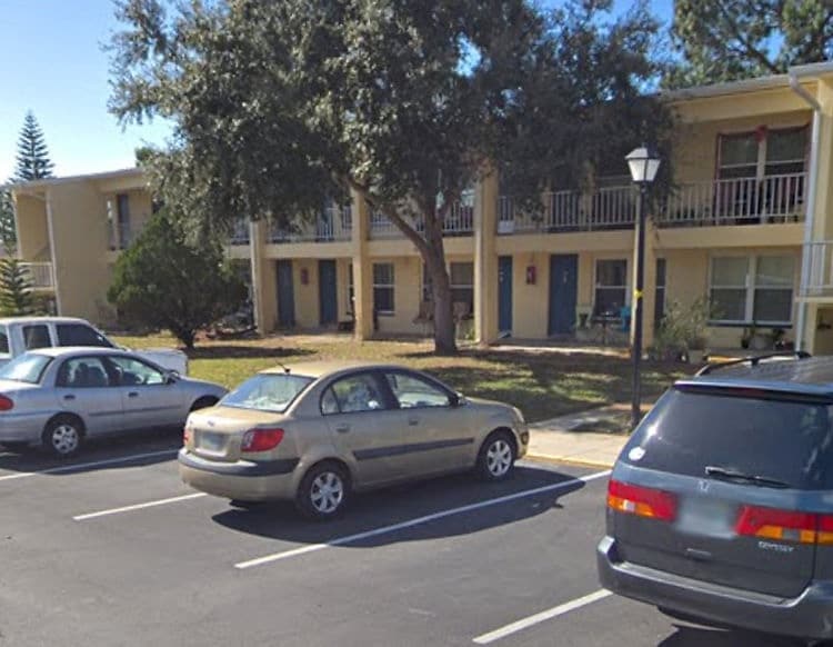 Panorama view typical three stories apartment building complex in suburban