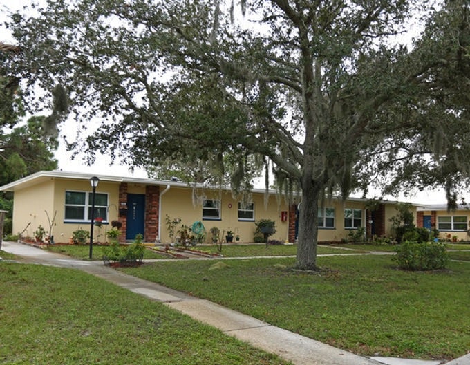 Panorama view typical three stories apartment building complex in suburban